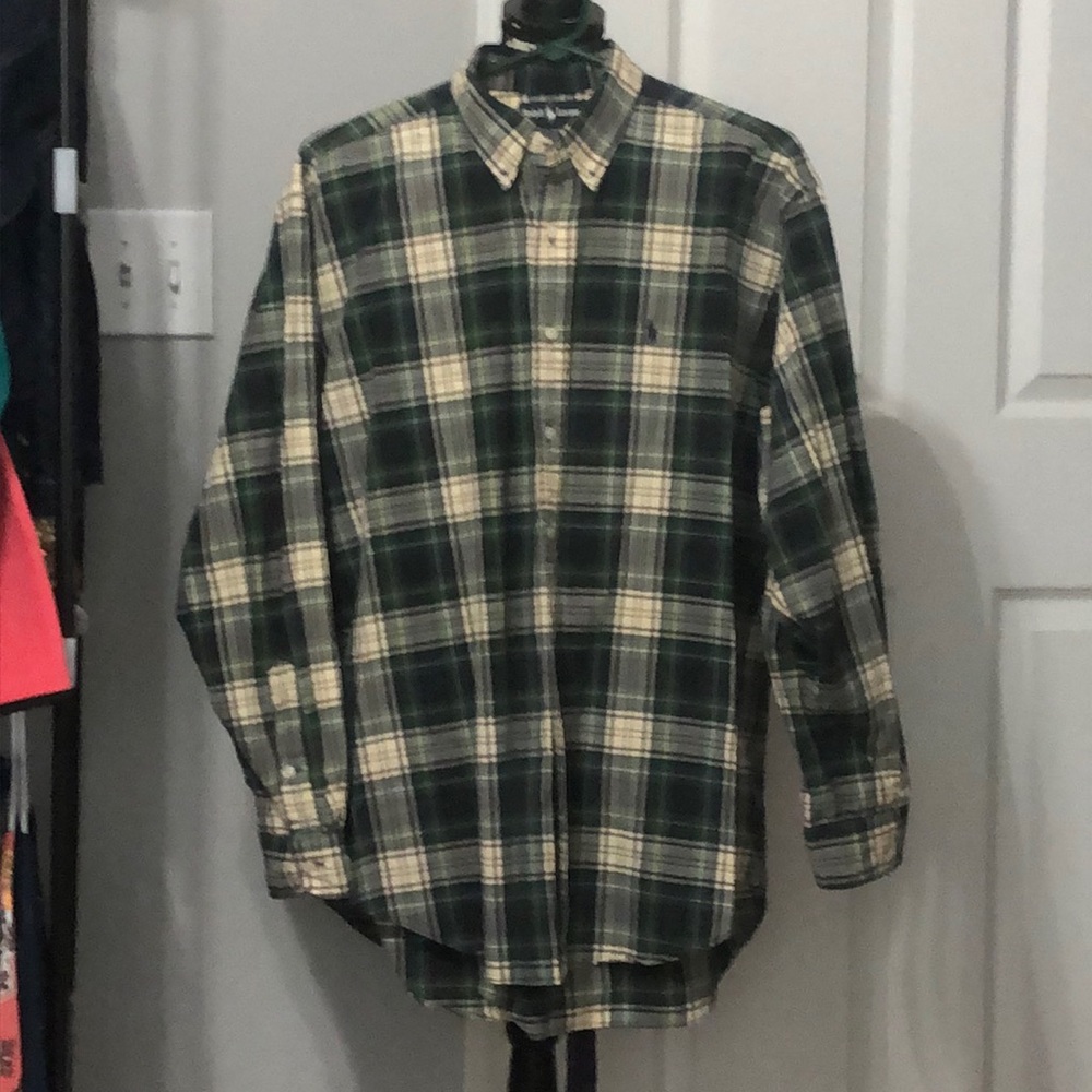 Ralph Lauren Green and Cream Plaid Button-Down Shirt for Fall